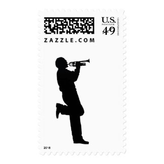 Black and White Trumpet Jazz Musician Postage Stamps
