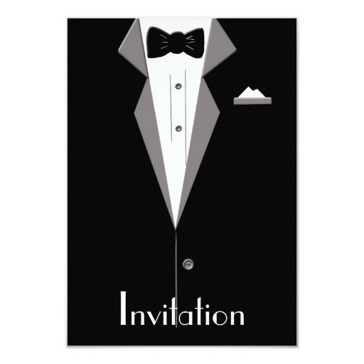 Black and White Tuxedo Suit Art Invitation Card | Zazzle
