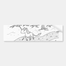 Black and white Unicorn galloping Bumper Stickers