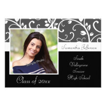 Black and White Vines Photo Graduation Personalized Invitations