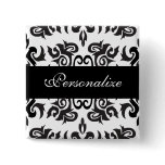 Black and White Vintage Damask Designs Button
