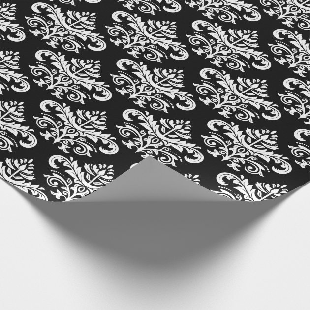 Black and White Vintage Damask Floral Pattern Wrapping Paper 4/4