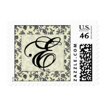 Black and white vintage damask monogram postage by aslentz Black and white vintage damask monogram postage