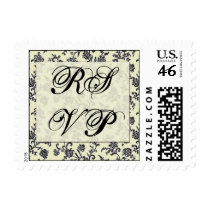 Black and white vintage damask monogram postage stamp