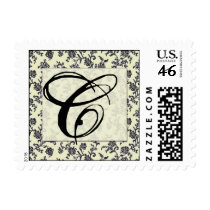 Black and white vintage damask monogram postage by aslentz Black and white vintage damask monogram postage