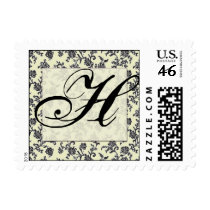 Black and white vintage damask monogram postage by aslentz Black and white vintage damask monogram postage