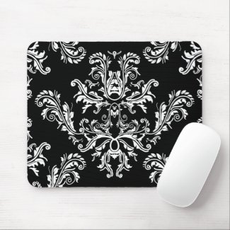 Black and white vintage damask mouse pad