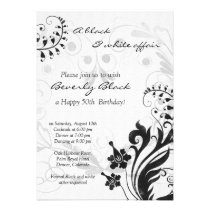 Black and White Vintage Floral Birthday Invitation