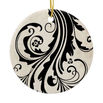 Black and White Vintage Floral Chic Wedding Christmas Ornaments