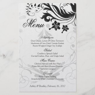 Black and White Vintage Floral Wedding Menu Card flyer