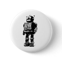 Black and White Vintage Robot Pin