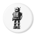 Black and White Vintage Robot Fridge Magnet