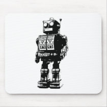 Black and White Vintage Robot Mousepads