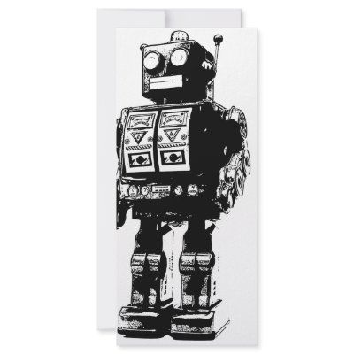 Black and White Vintage Robot Rack Card Template by NixxysPicks