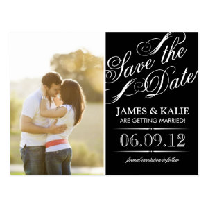 Black and White Vintage Script Photo Save the Date Post Cards