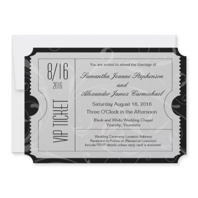 Black and White VIP Wedding Ticket Invitations by CustomInvites