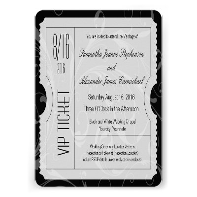 Black and White VIP Wedding Ticket Invitations