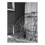 Black and White Wagon Wheel and Silo
