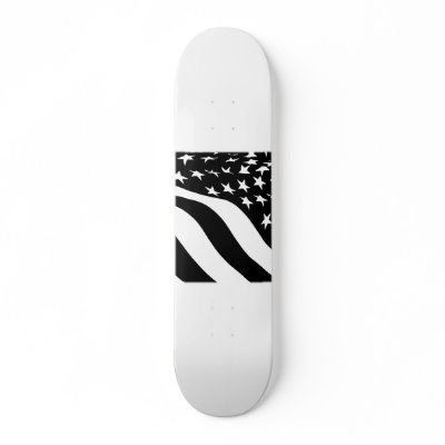 Black and White Waving Stars and Stripes Custom Skate Board by poloponydesign