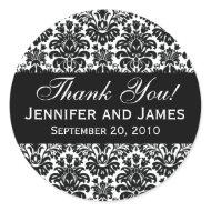 Black and White Wedding Damask Thank You Label sticker