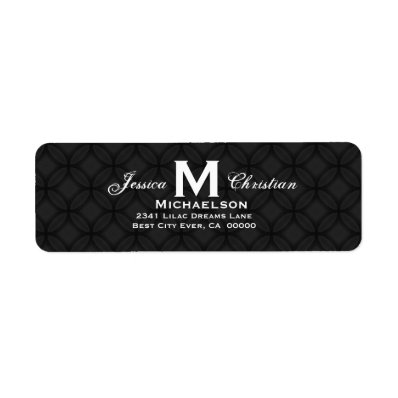 Black and White Wedding Monogram M Personalized 01 Custom Return Address Labels