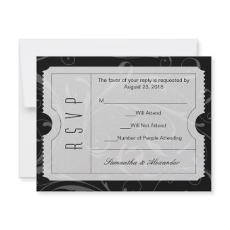 Black and White Wedding Ticket RSVP Card invitation