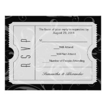 Black and White Wedding Ticket RSVP Card Invitation