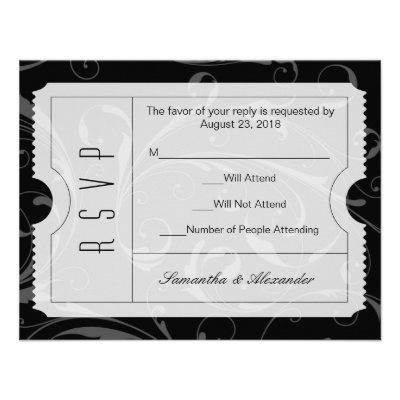 Black and White Wedding Ticket RSVP Card Invitation