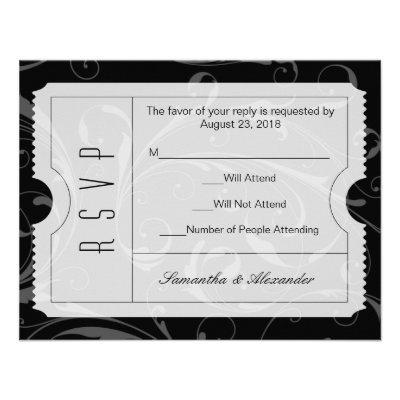 Black and White Wedding Ticket RSVP Card Invitation