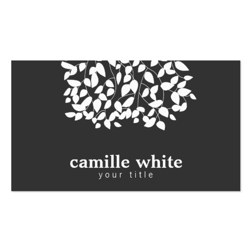 Black and White Whimsical Leaves Business Cards (front side)