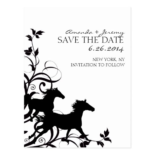 Black and White Wild Horses Save the Date Post Card