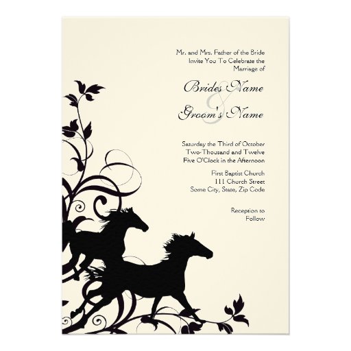 Black and White Wild Horses Wedding Invitation