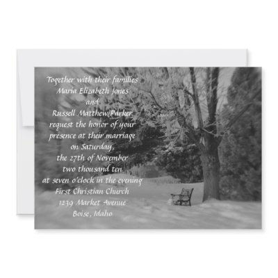 Black and White Winter Bench Wedding Custom Invite by ChristyWyoming