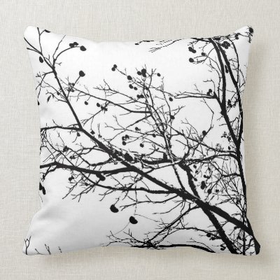 Black and White Winter Tree Throw Pillow