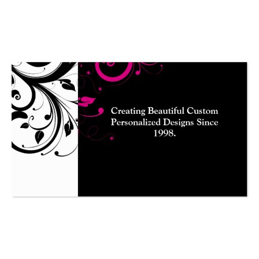 Black and White with Magenta Swirl Accent Business Card Template (back side)