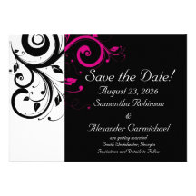 Black and White with Magenta Swirl Accent Custom Invitation