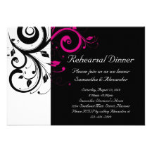 Black and White with Magenta Swirl Accent Invites