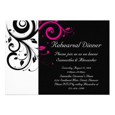 Black and White with Magenta Swirl Accent Invites