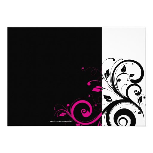 Black and White with Magenta Swirl Accent Invites