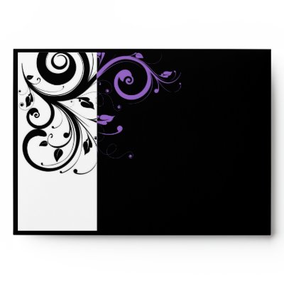 Black and White with Purple Swirl Accent Envelopes