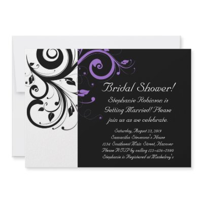 Black and White with Purple Swirl Accent Personalized Announcements