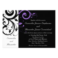 Black and White with Purple Swirl Accent Invitation