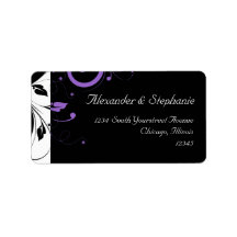 Black and White with Purple Swirl Accent Custom Address Label
