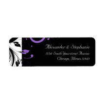 Black and White with Purple Swirl Accent Custom Return Address Label