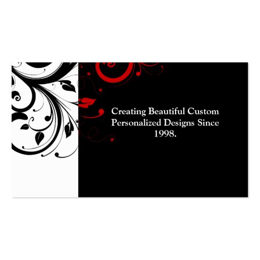 Black and White with Red Reverse Swirl Business Card (back side)