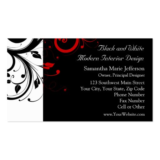 Black and White with Red Reverse Swirl Business Card (front side)