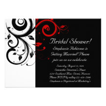 Black and White with Red Reverse Swirl Personalized Announcement