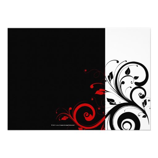 Black and White with Red Reverse Swirl Invite