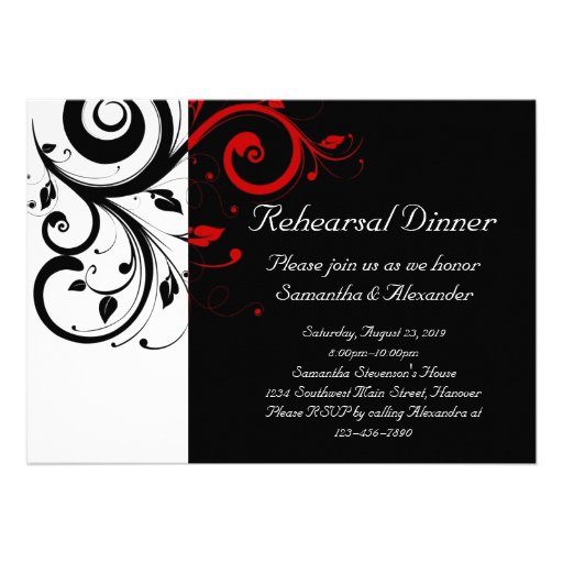 Black and White with Red Reverse Swirl Invite