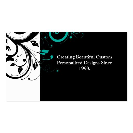Black and White with Teal Reverse Swirl Business Cards (back side)